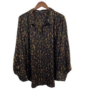 Torrid Madison Satin Button-Up Long Sleeve Shirt 3 In Root Beer Strokes